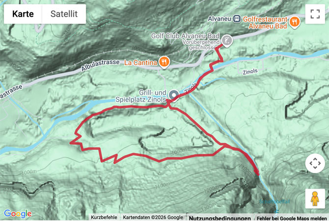 Routenskizze zur Wasserweg zum Schaftobelfall und Schwefelquellen