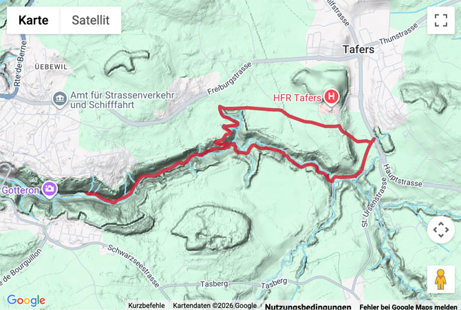 Routenskizze zur Gottéron Rundtour ab Tafers