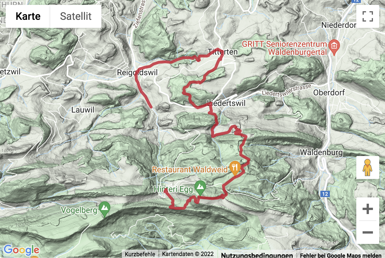 Übersichtskarte Wanderung zum höchsten Punkt im Baselland