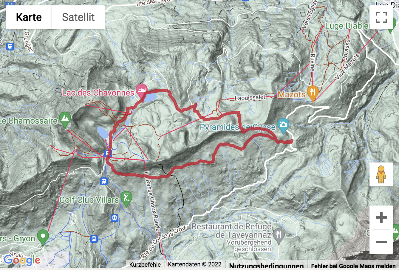 Google-Karte mit aufgezeichneter Route