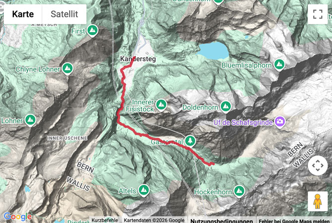 Routenskizze zur Wanderung durchs Gasterntal nach Kandersteg