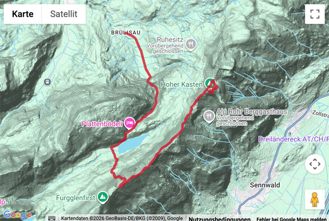 Routenskizze zur Bergwanderung zum Hohen Kasten