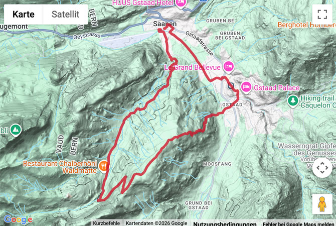 Routenskizze zur Bergwanderung zum Eggli bei Gstaad