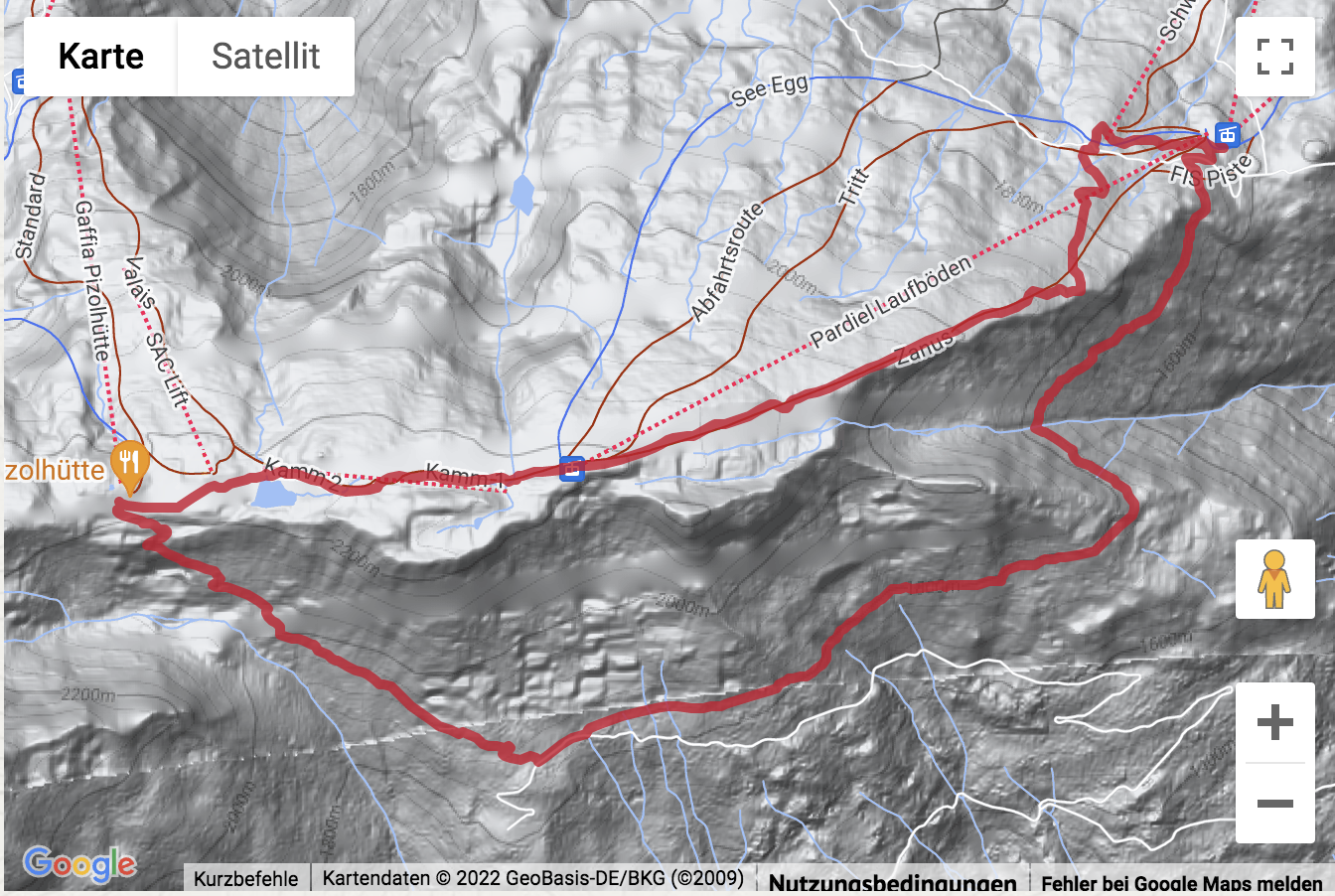 Google-Karte mit aufgezeichneter Route