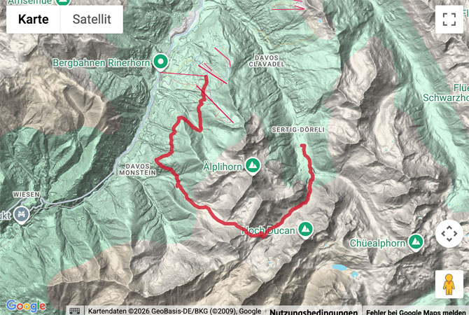 Routenskizze zur Wanderung über den Fanezfurgga