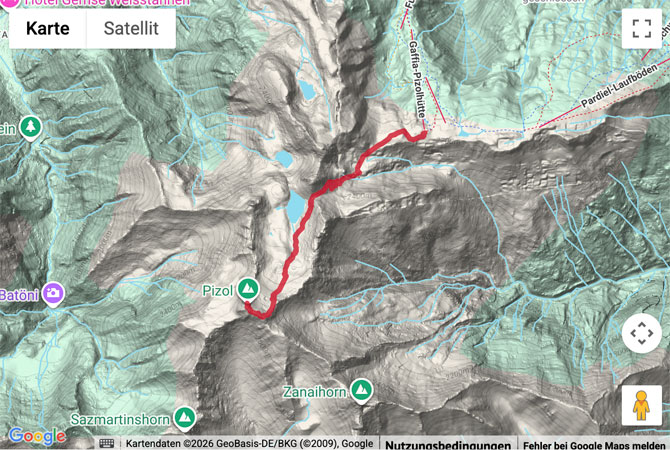 Routenskizze zur Alpinwanderung zum Pizol Gipfel