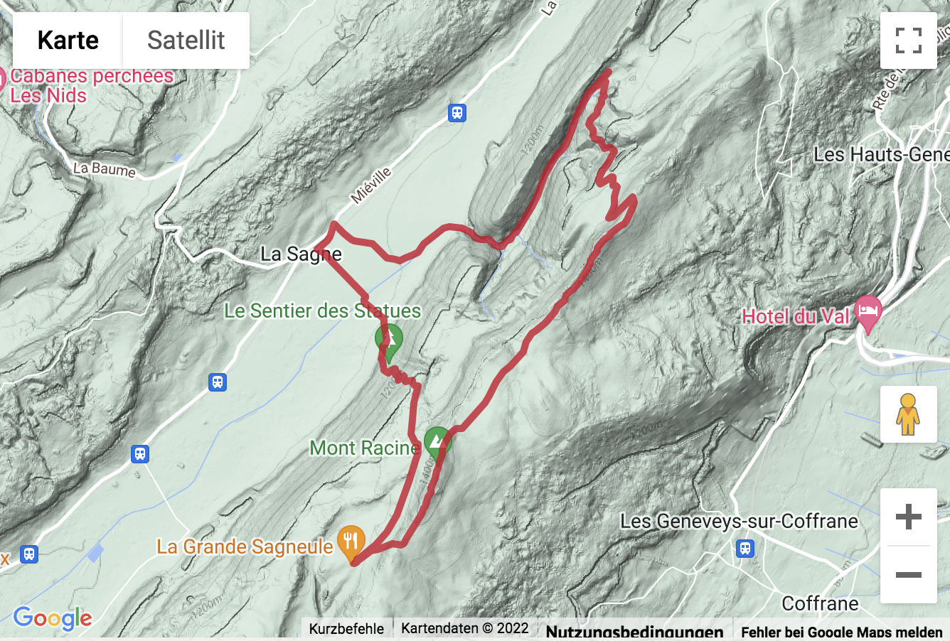 Carte de situation Wanderung von La Sagne hinauf zum Mont Racine