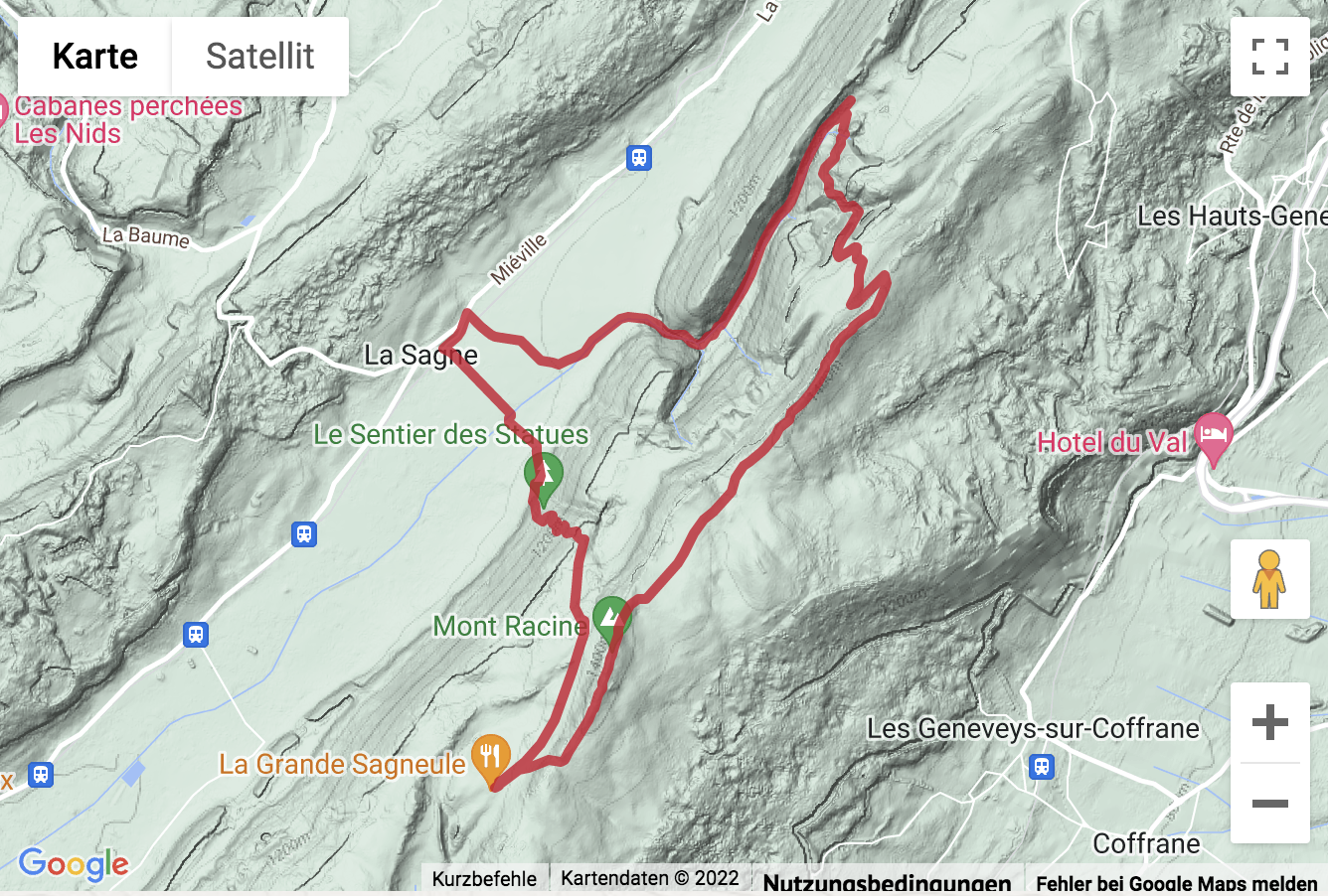 Übersichtskarte Wanderung von La Sagne hinauf zum Mont Racine