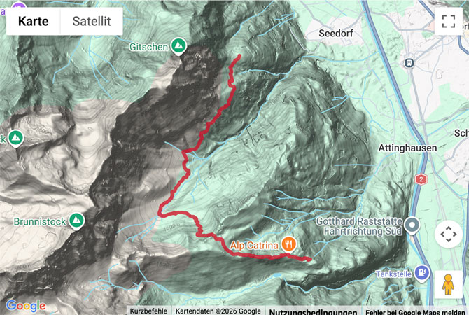 Routenskizze zur Bergwanderung über die Alp Grat ins Gitschital