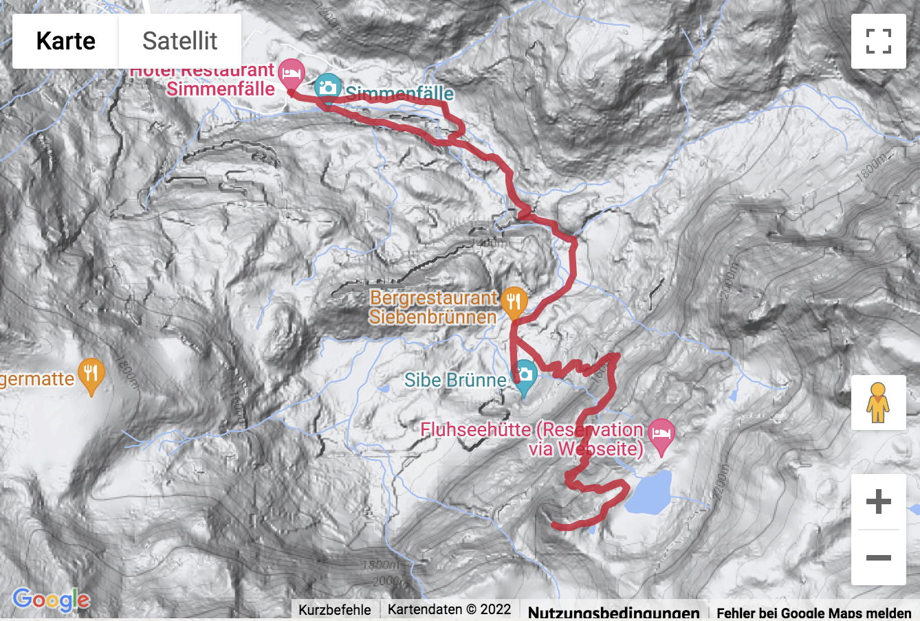 Übersichtskarte Bergwanderung Simmenfälle und Flueseehöri