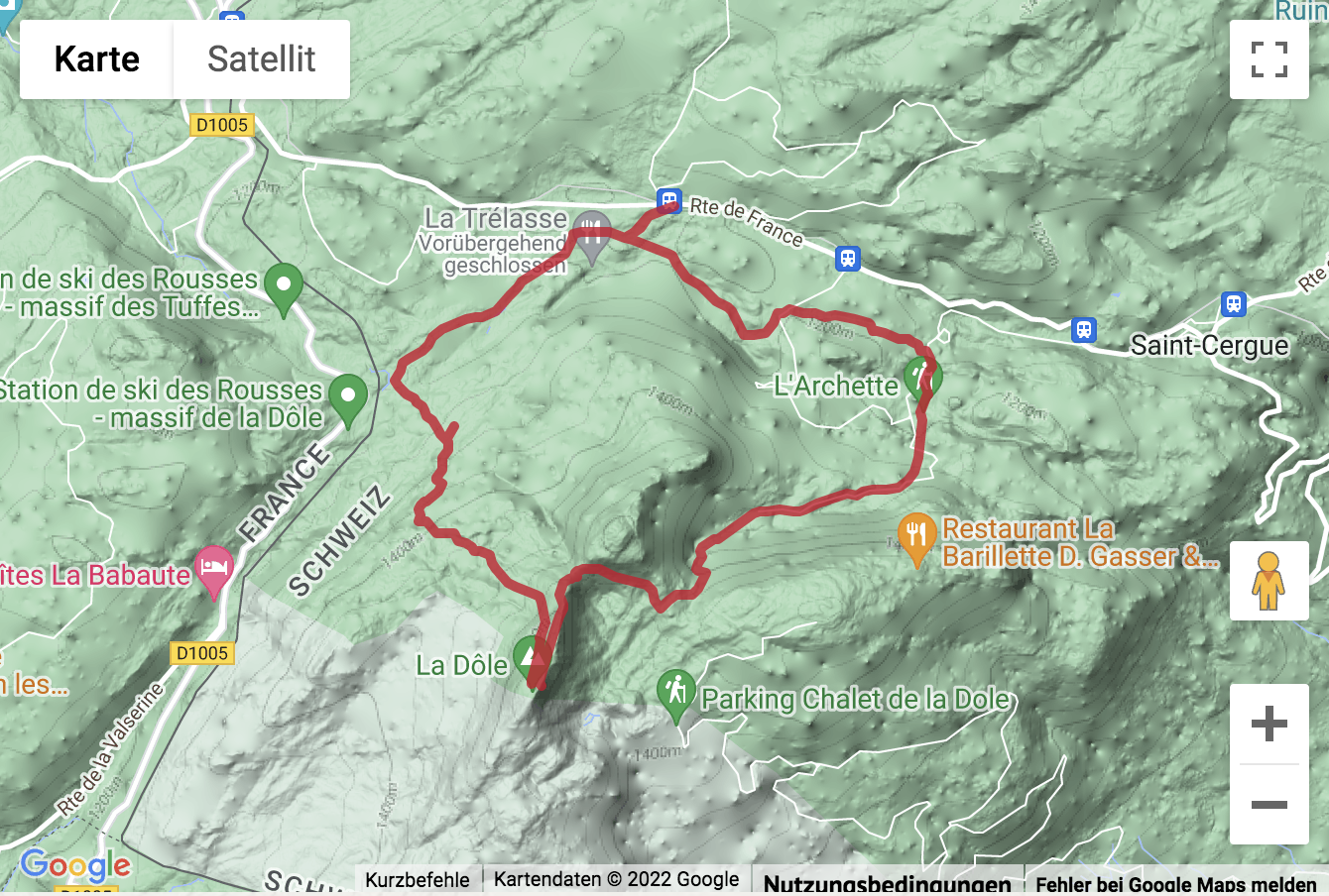 Übersichts-Routenkarte für die Rundwanderung zum La Dôle Gipfel