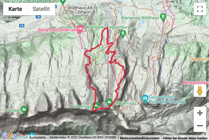 Carte de situation Gipfelwanderung zum Chäserrugg und zum Hinterrugg