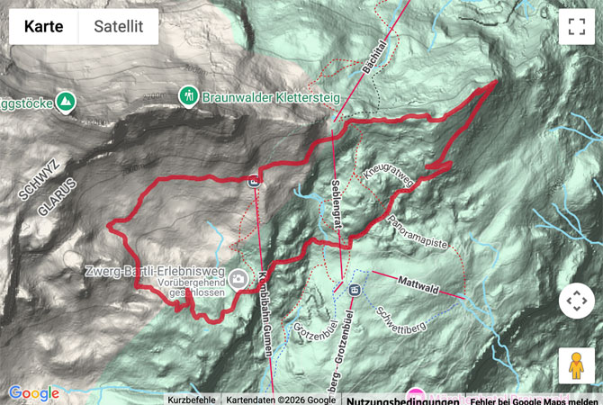 Routenskizze zur Alpiner Panoramaweg Braunwald
