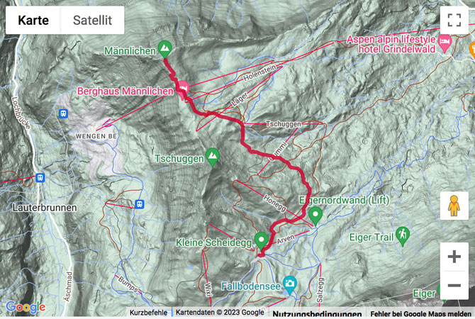 Google-Karte mit aufgezeichneter Route