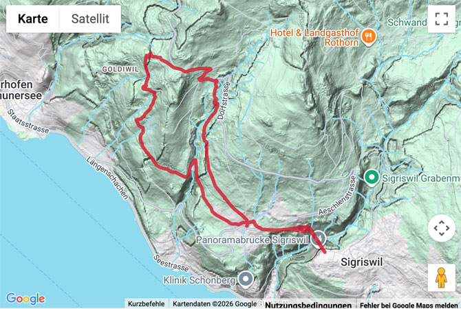 Routenskizze zur Rundwanderung über die Hängebrücke bei Sigriswil