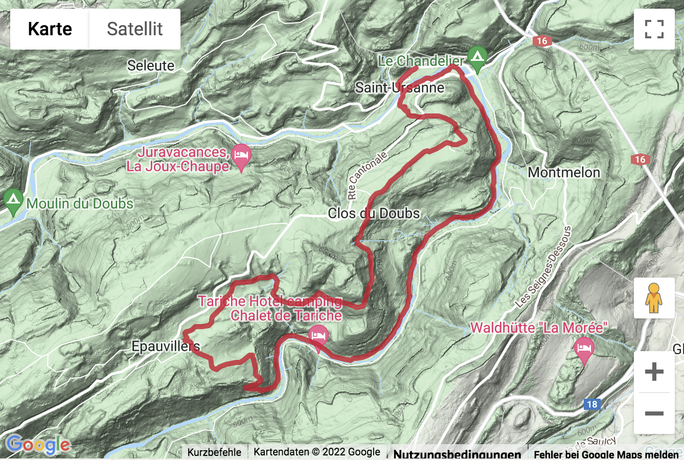 Google-Karte mit aufgezeichneter Route