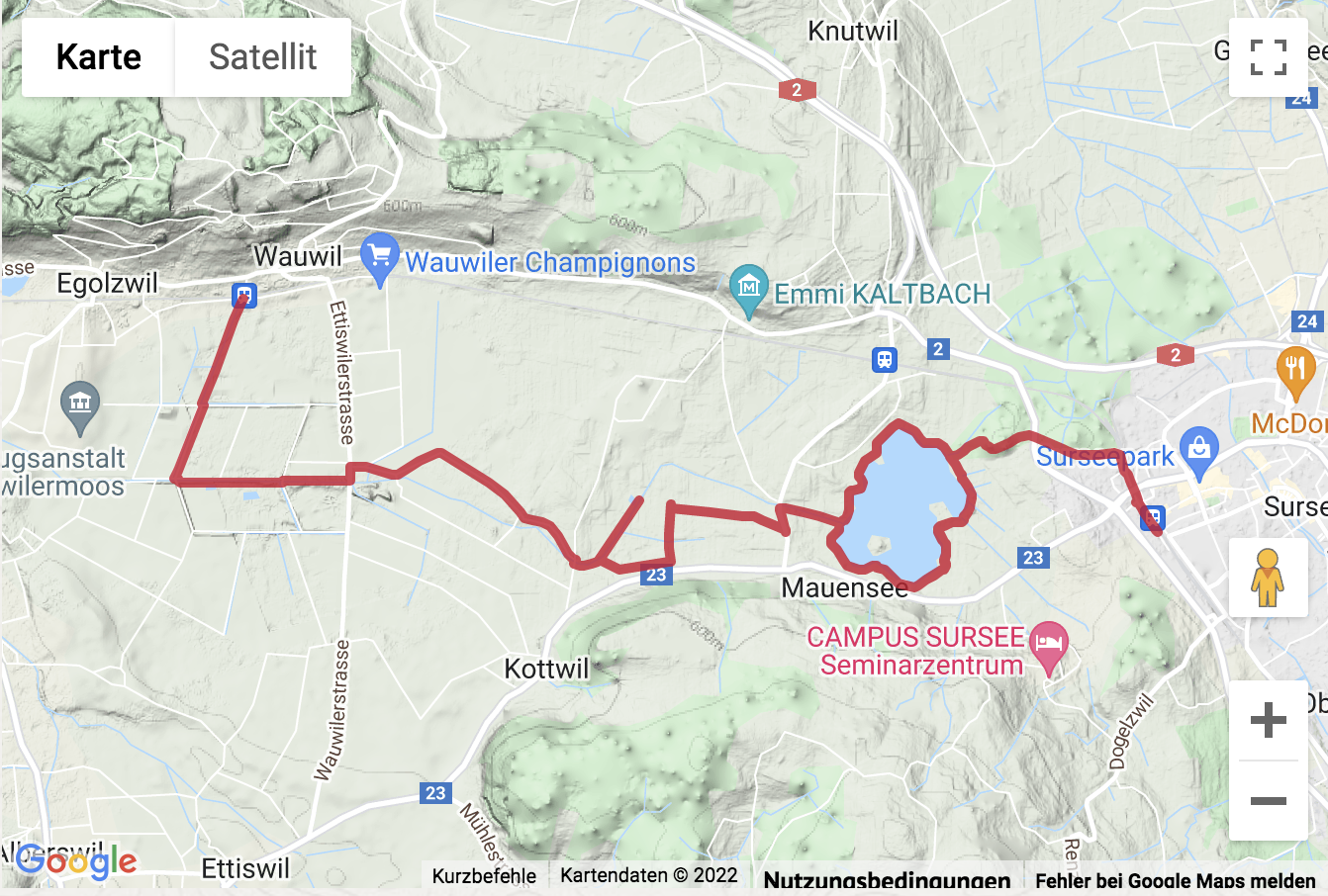 Carte de situation Randonnée des tourbières entre Wauwil et Sursee