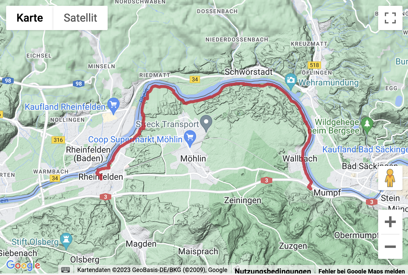 Carte de situation Uferwanderung von Mumpf nach Rheinfelden