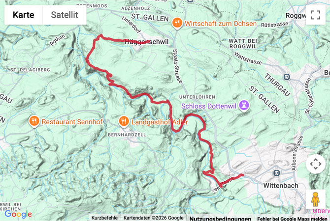 Routenskizze zur Wanderung von Wittenbach zur Ruine Alt-Ramschwag