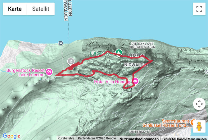 Routenskizze zur Wanderung Felsenweg Bürgenstock