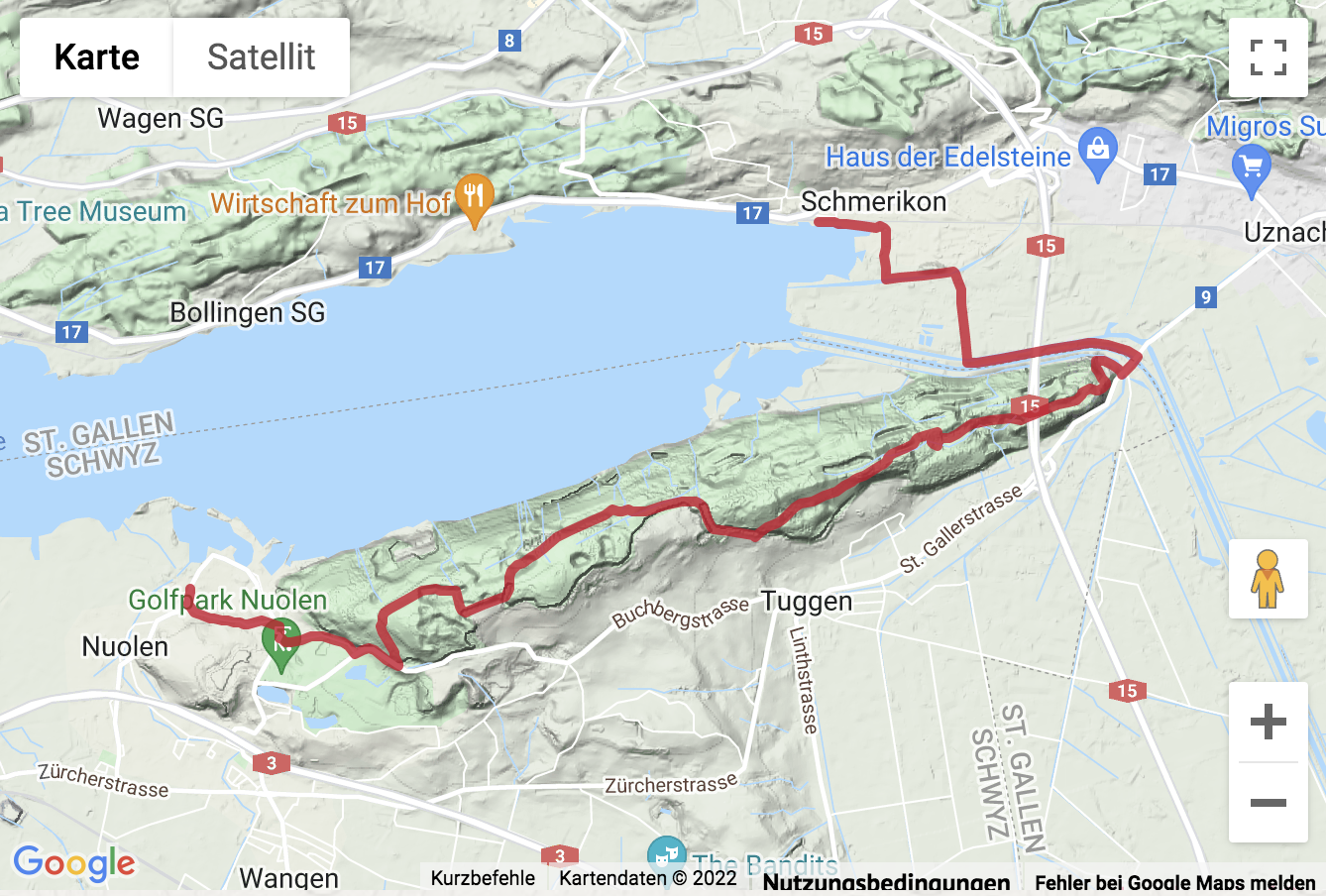 Übersichts-Routenkarte für die Wanderung über den Buechberg am Obersee