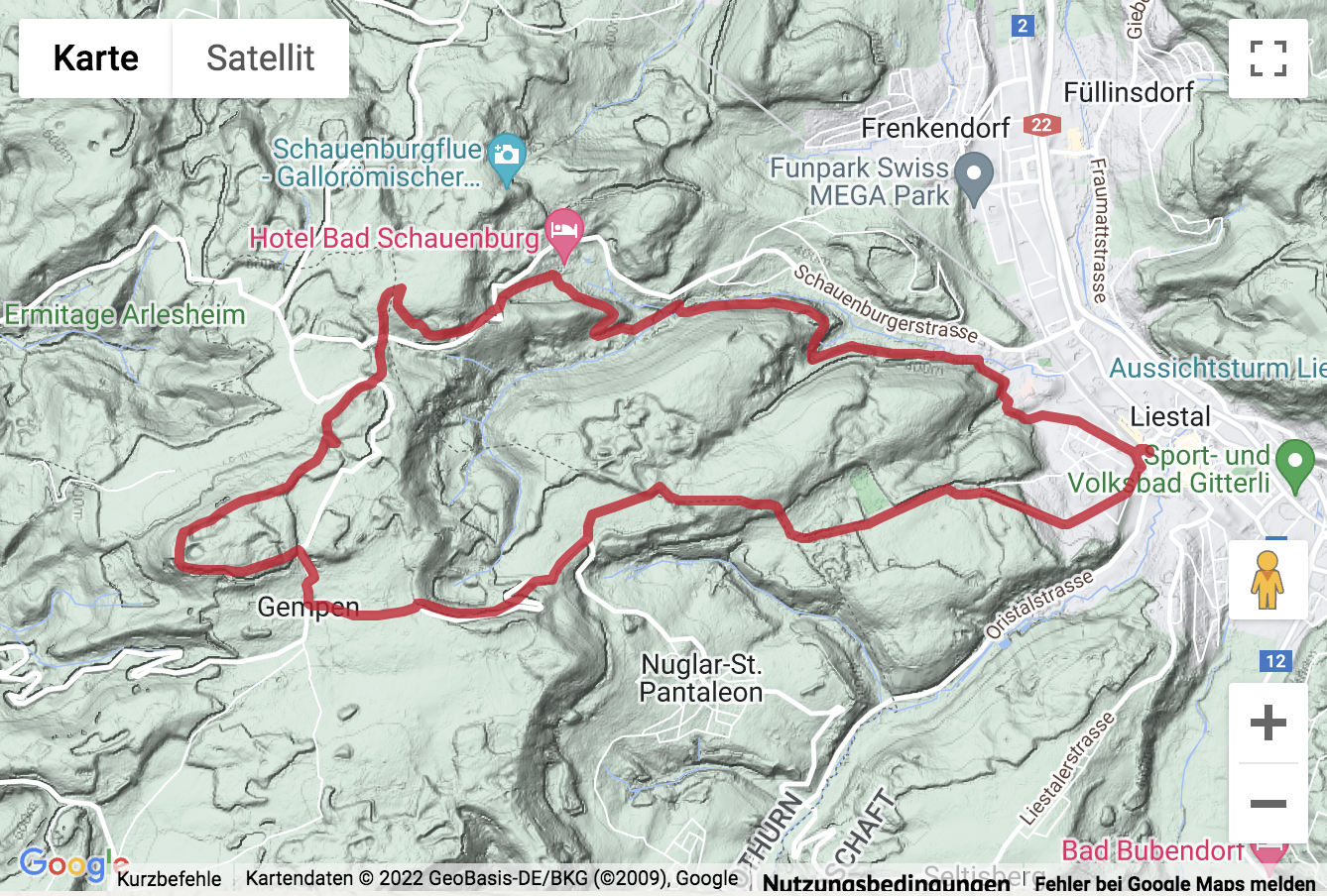 Google-Karte mit aufgezeichneter Route