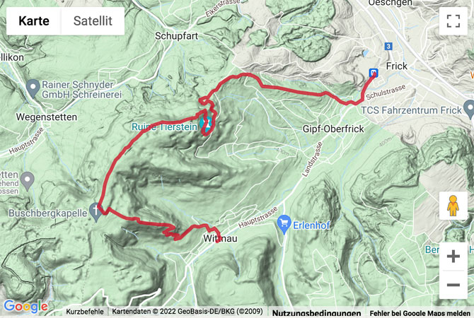 Carte de situation Aargauer Weg von Wittnau nach Frick