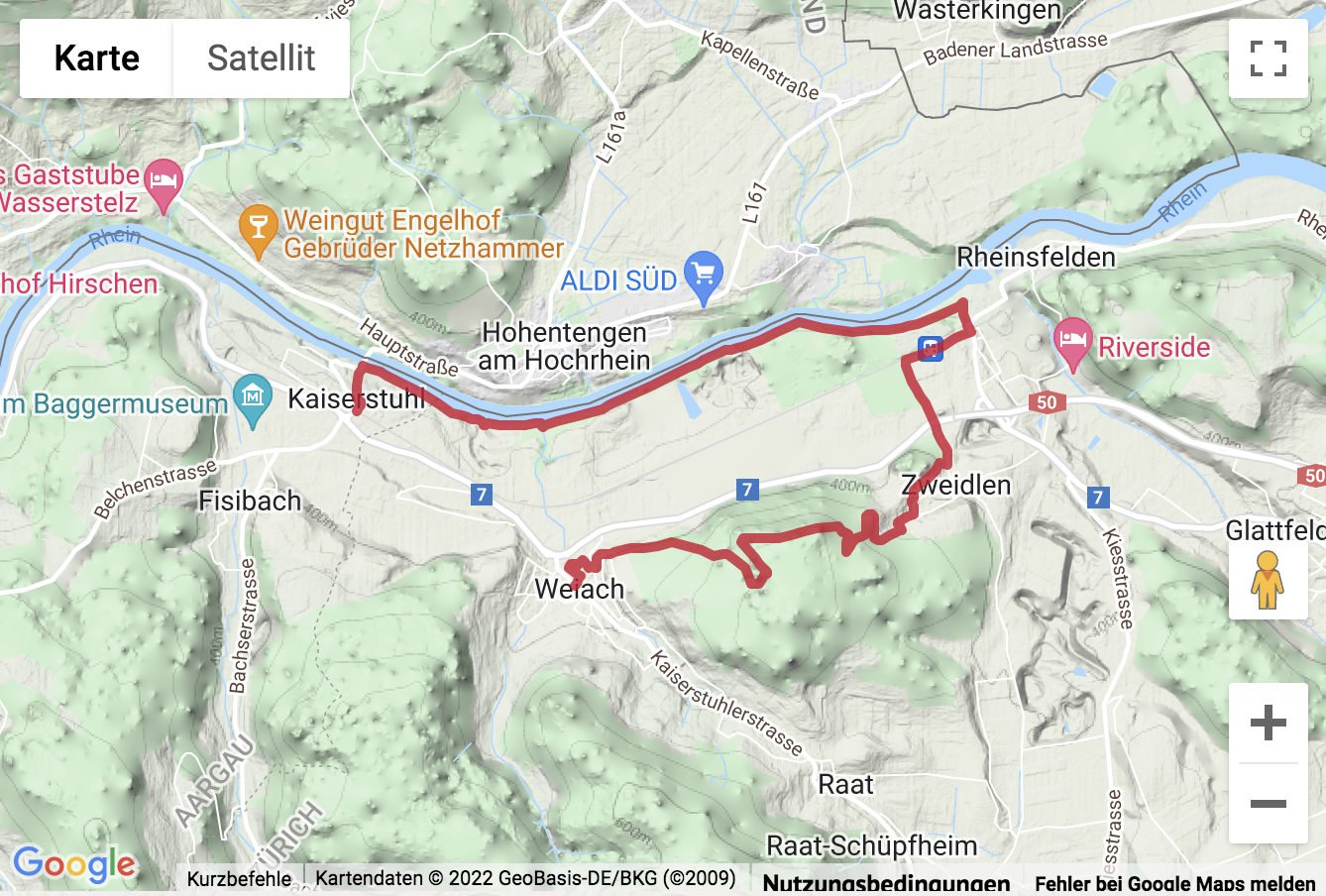 Übersichtskarte Wanderung Weiach - Leuenchopf - Zweidlen - Kaiserstuhl