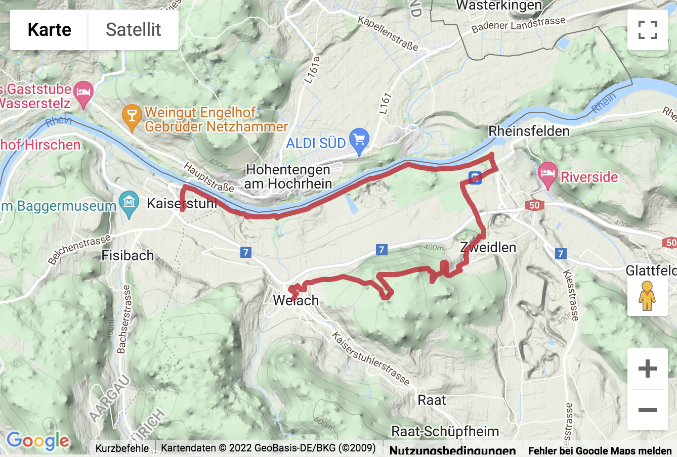 Google-Karte mit aufgezeichneter Route