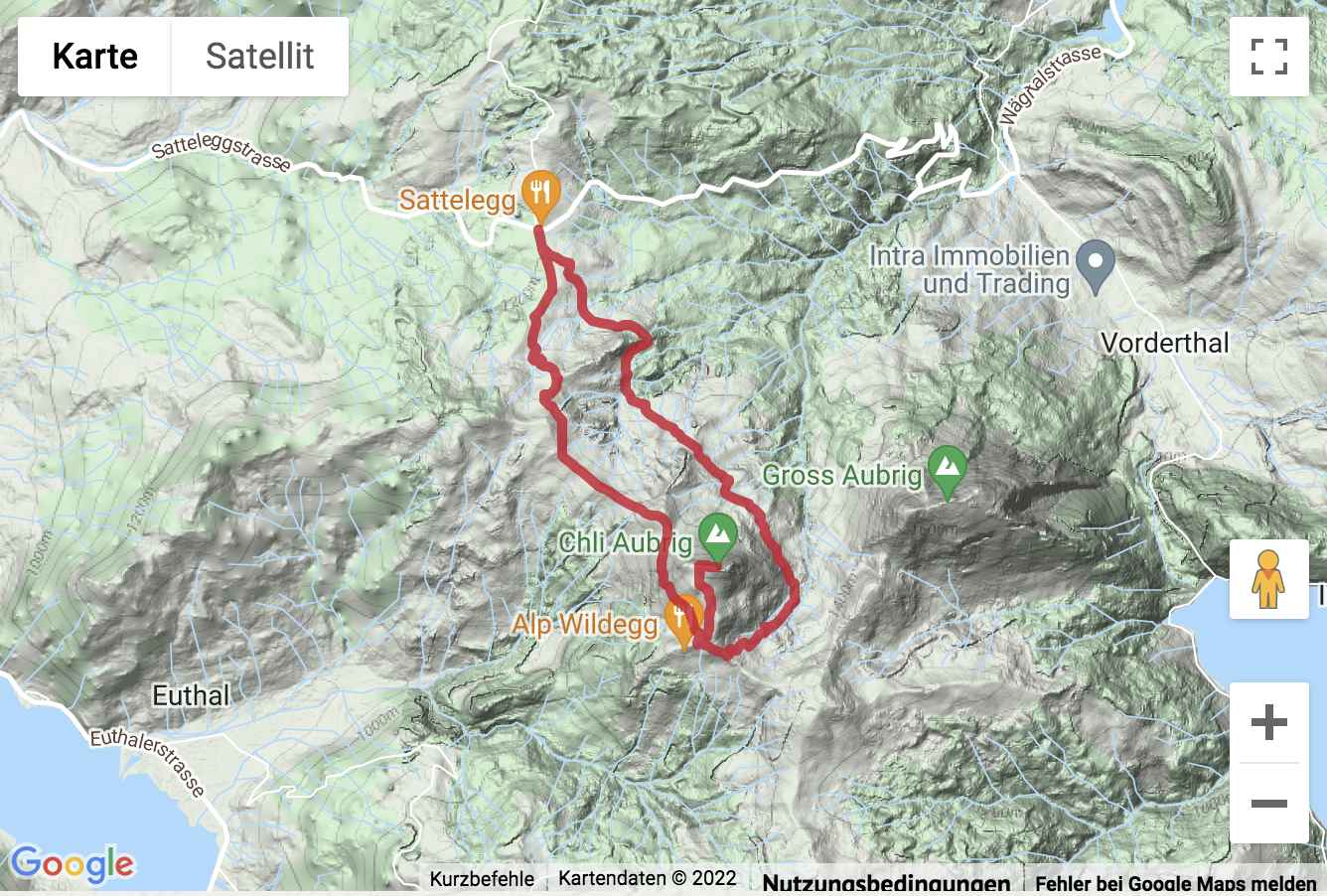 Übersichtskarte Gipfelwanderung von der Sattelegg auf den Chli Aubrig