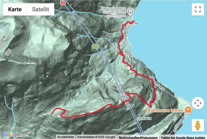 Routenskizze zur Bergwanderung vom Isental nach Bauen