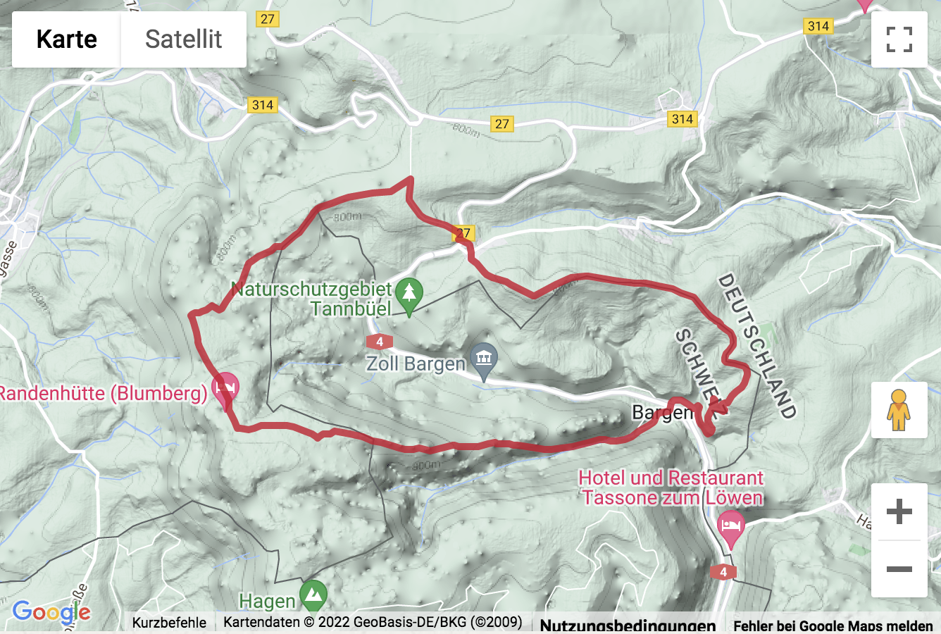 Übersichts-Routenkarte für die Wanderung zum nördlichsten Punkt der Schweiz