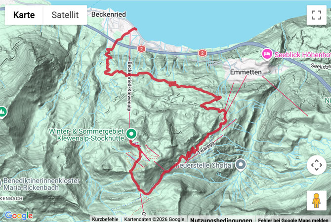 Routenskizze zur Abstiegswanderung  von der Klewenalp nach Beckenried
