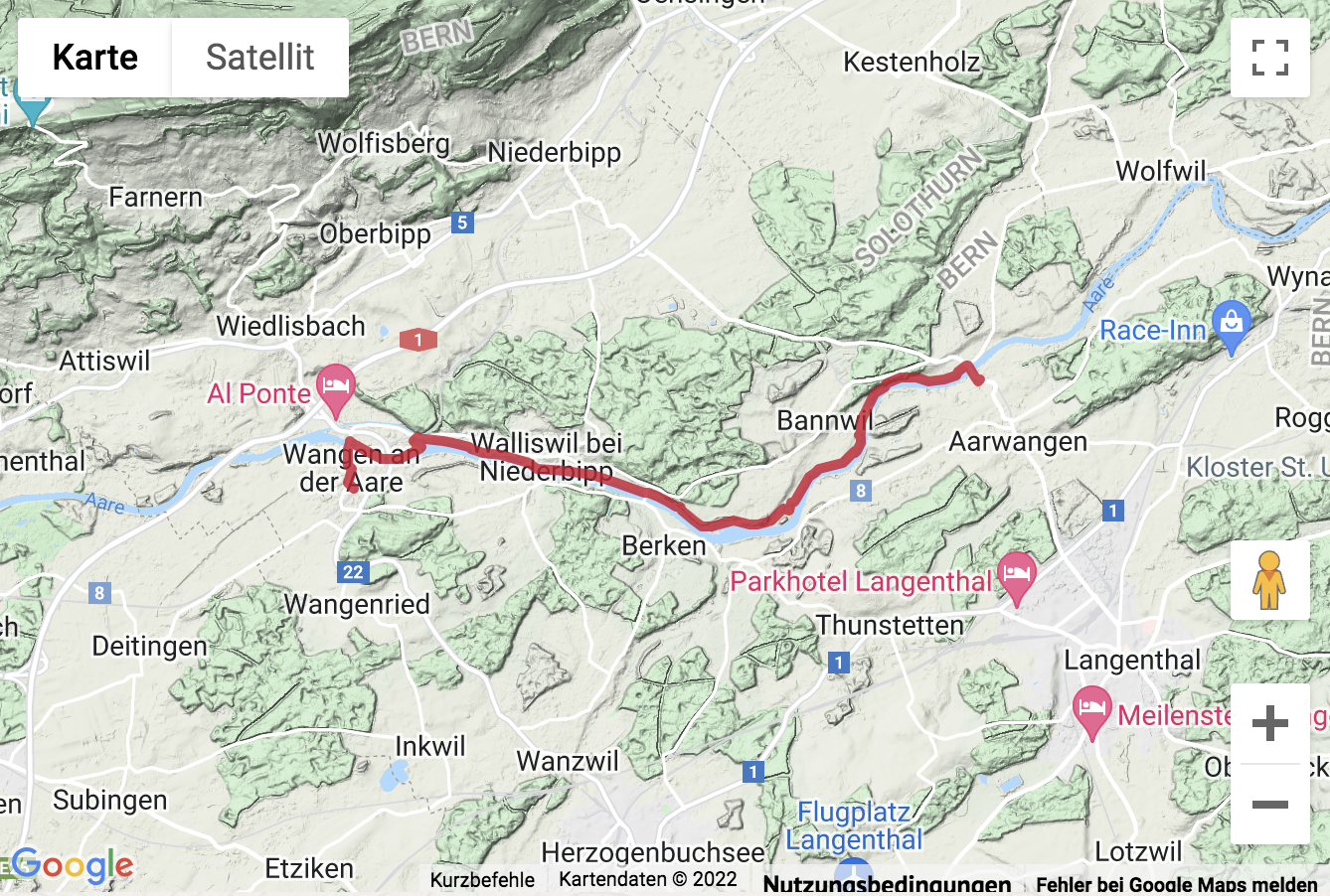 Carte de situation Randonnée au bord de l'Aar de Wangen à Aarwangen