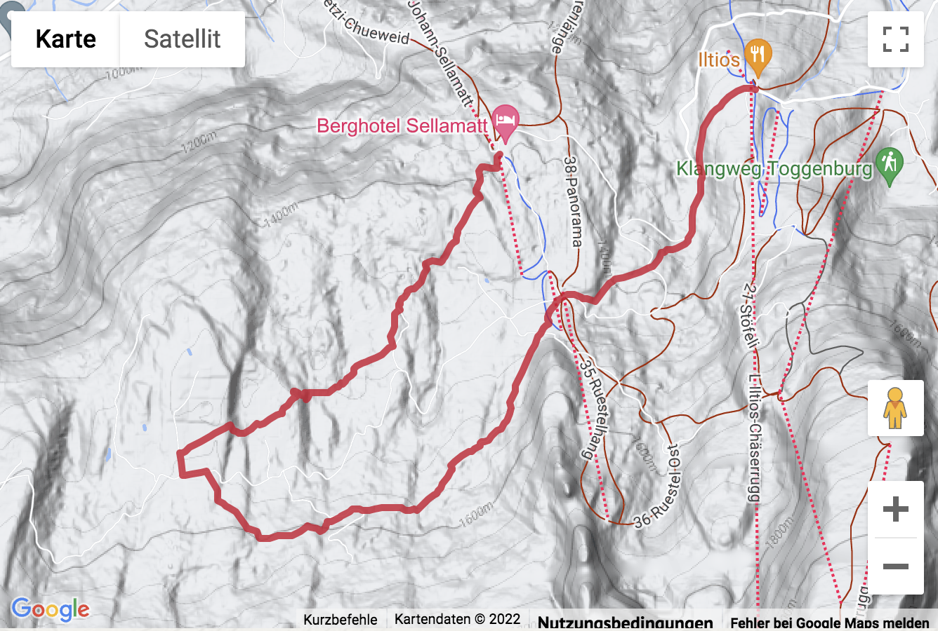Übersichtskarte Panoramawanderung Alp Sellamatt - Iltios