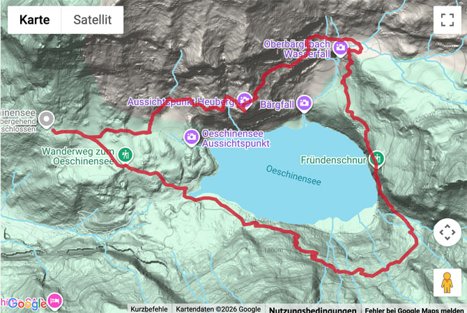 Routenskizze zur Alpine Wanderung rund um den Oeschinensee
