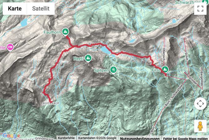 Routenskizze zur Panoramawanderung First - Bachalpsee - Faulhorn - Bussalp