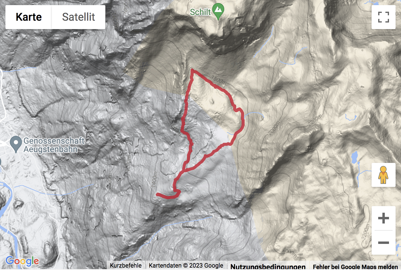 Google-Karte mit aufgezeichneter Route