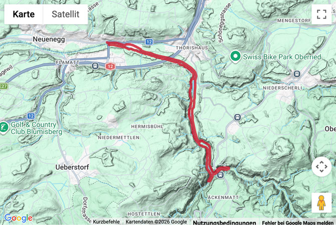 Routenskizze zur Wanderung im Sensegraben zur Schwarzwasserbrücke 