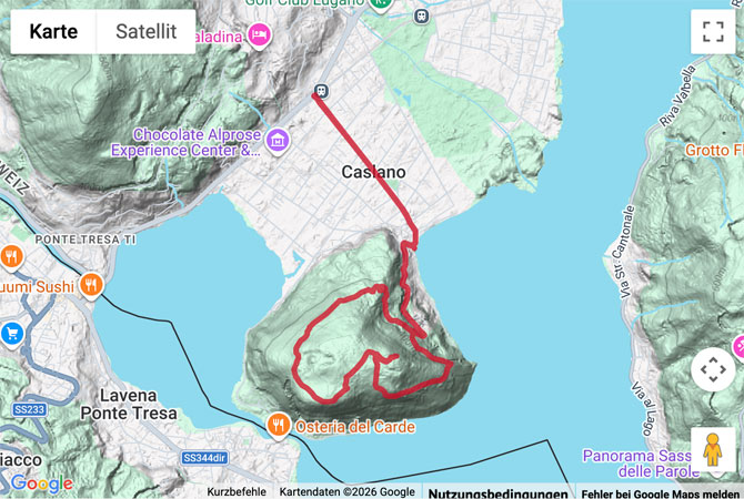 Routenskizze zur Rundwanderung im Naturpark Monte Caslano