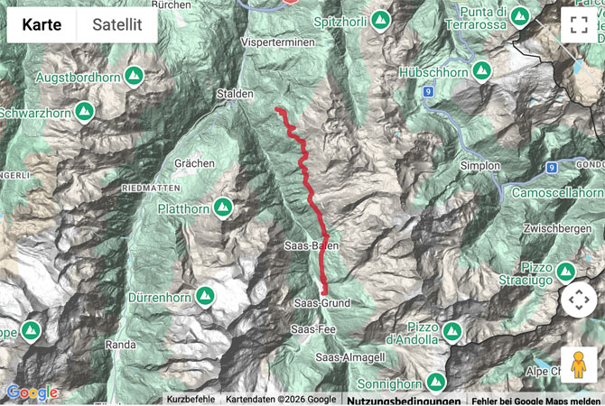 Routenskizze zur Panoramawanderung Gspon - Suonenweg - Saas Grund