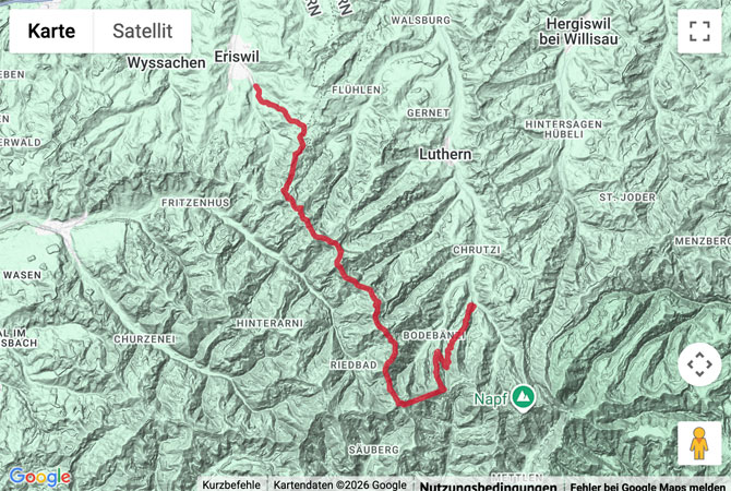 Routenskizze zur Grenzpfad-Wanderung von Eriswil nach Luthern Bad