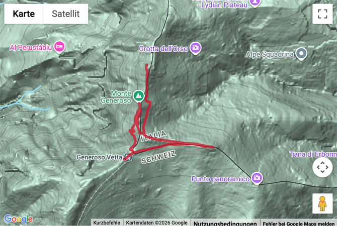 Routenskizze zur Kurzwanderung auf dem Monte Generoso