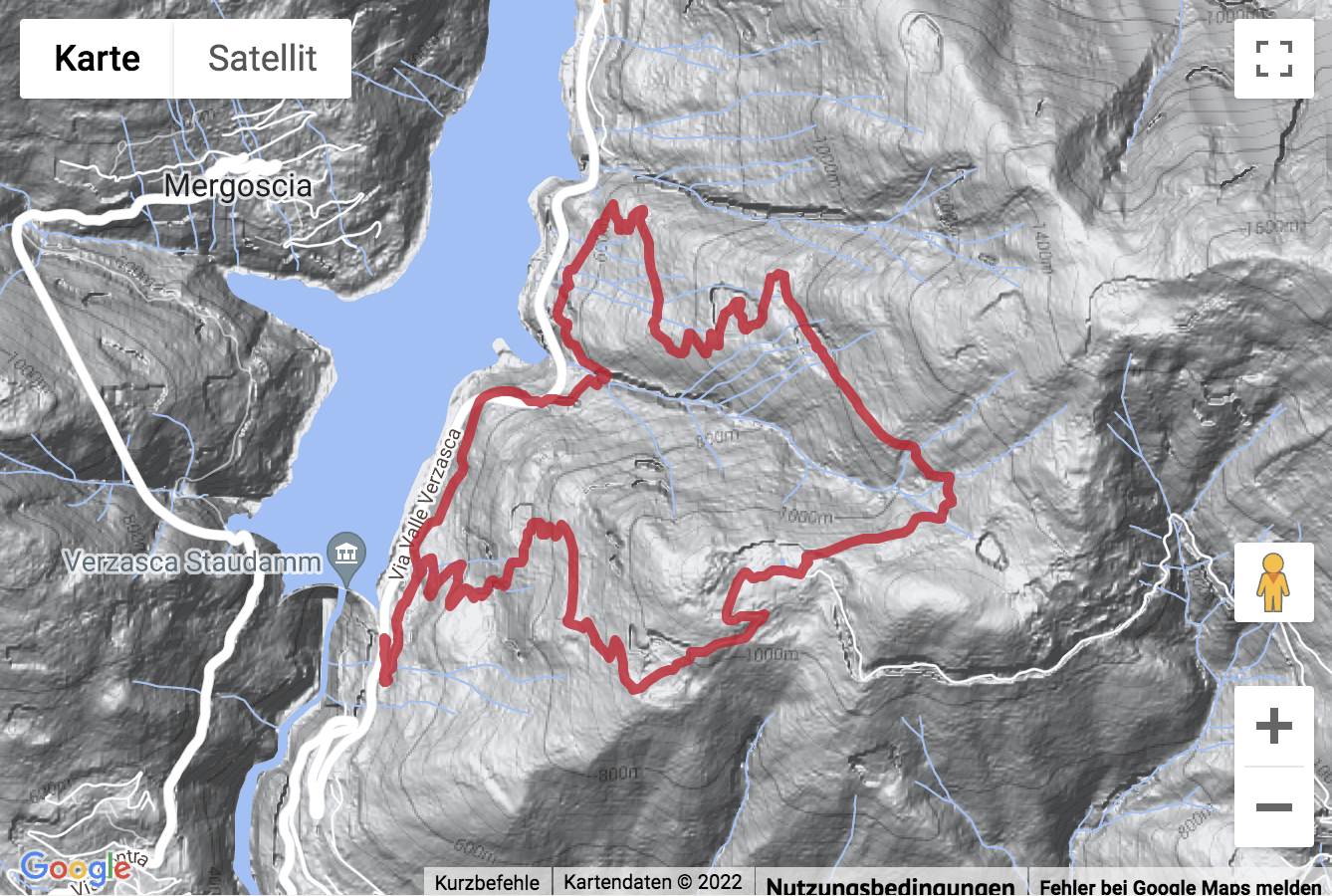 Google-Karte mit aufgezeichneter Route