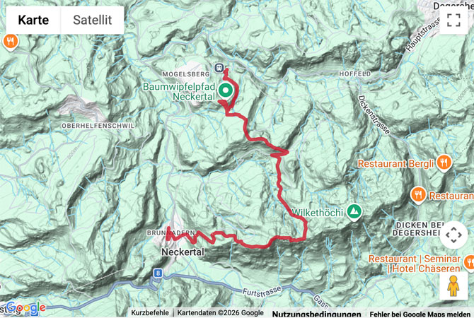 Routenskizze zur Wanderung Mogelsberg - Baumwipfelpfad - Brunnadern