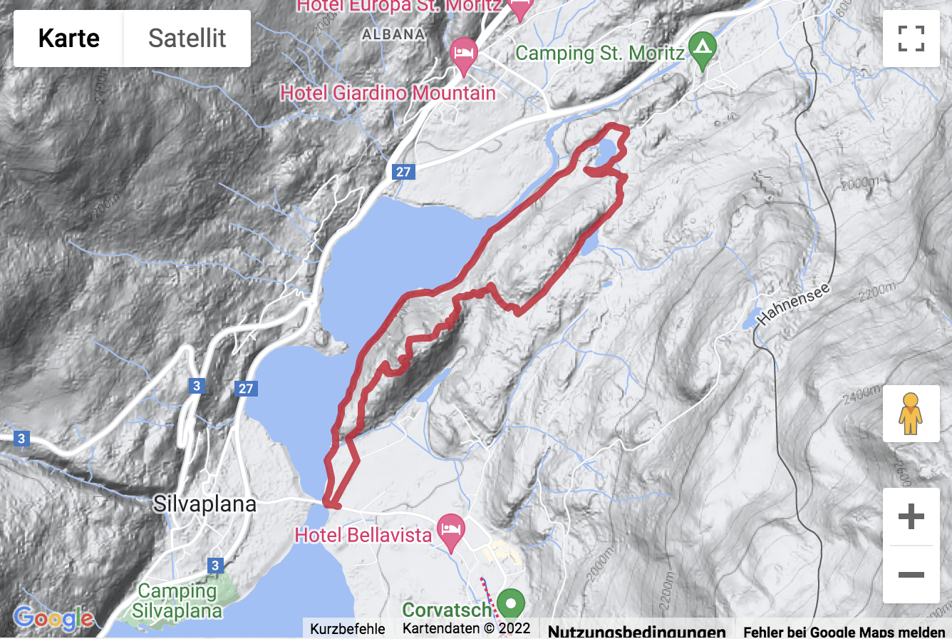 Google-Karte mit aufgezeichneter Route