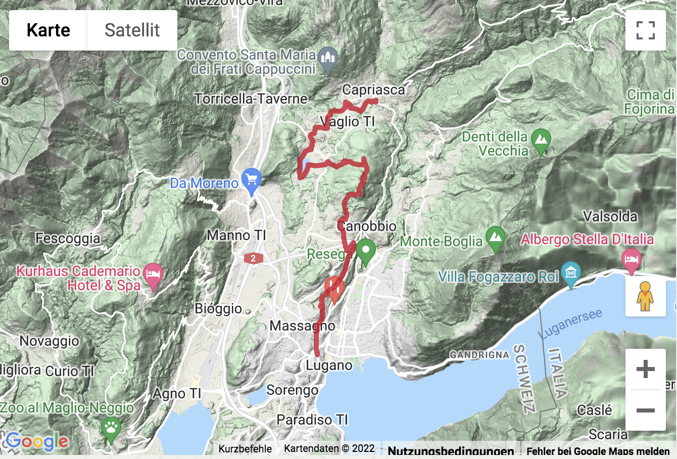 Übersichtskarte Schöne Wanderung von Tesserete durch die Capriasca