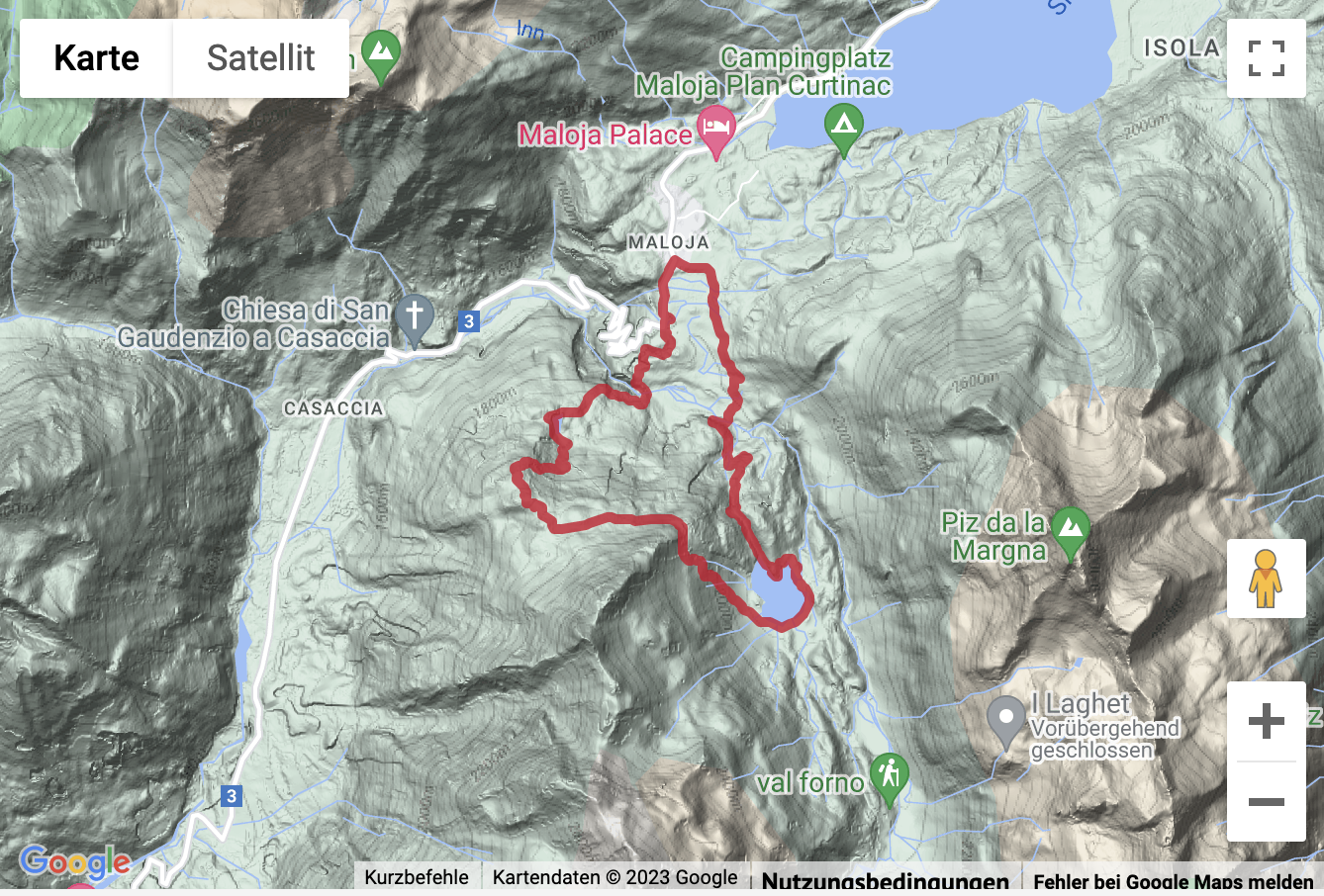 Übersichtskarte Bergwanderung von Maloja über die Motta Salacina