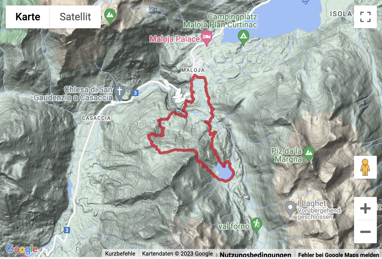 Übersichts-Routenkarte für die Bergwanderung von Maloja über die Motta Salacina