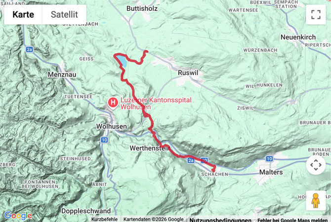 Routenskizze zur Wanderung Soppensee - Werthenstein - Schachen (LU)